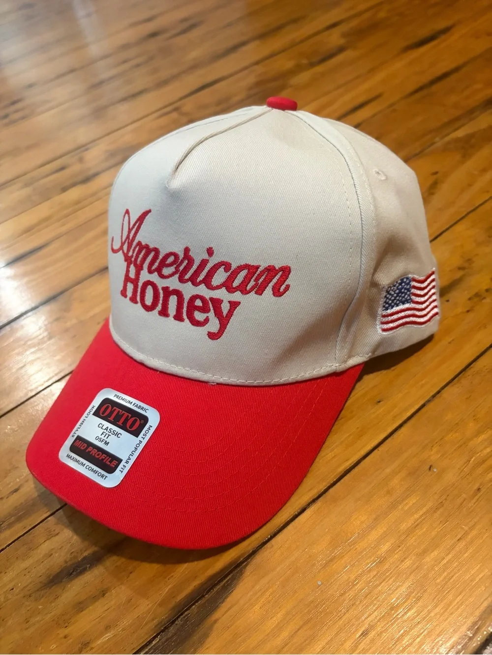 American Honey Embroidered Trucker Hat - Red and Cream
